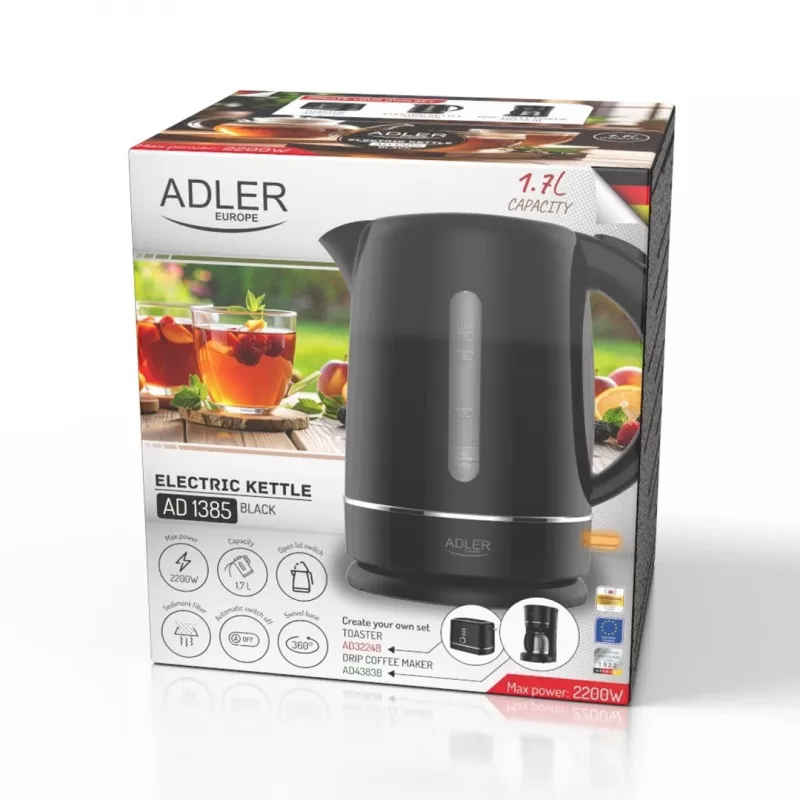 Adler 1385B Melns Balts Elektriskā Tējkanna