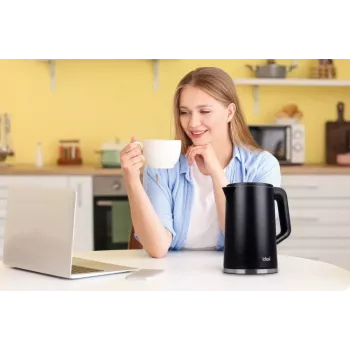 IDEAL Tējkanna 1.7 l, tērauda korpuss, jauda 1500 W, melna