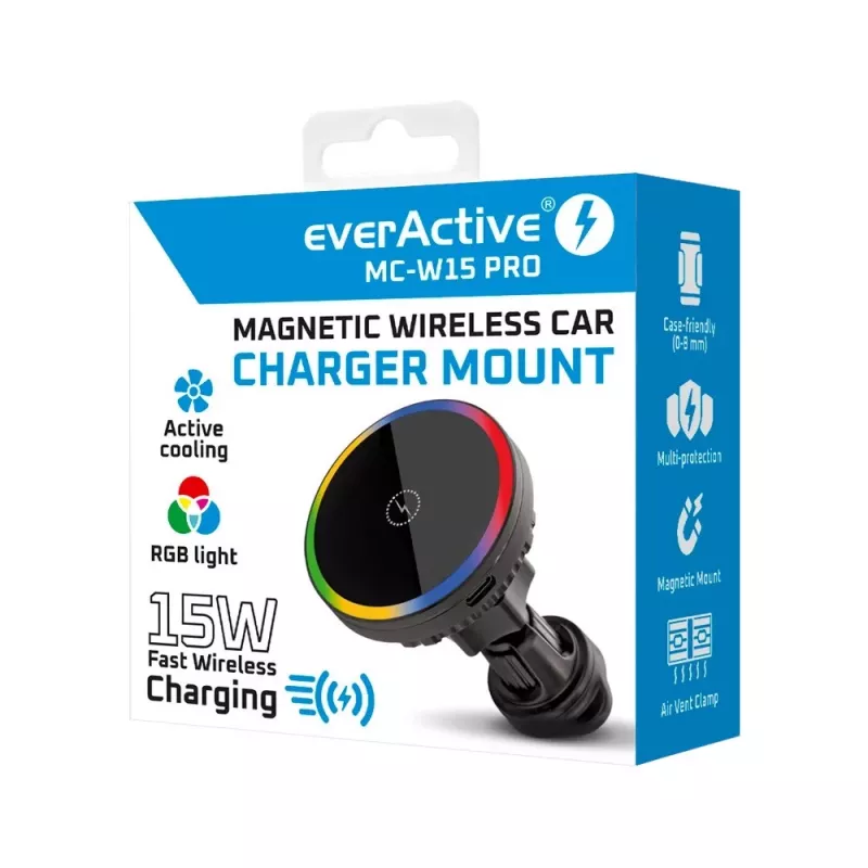 Auto turētājs lādētājs everActive MC-W15 PRO 15W — bezvadu uzlādes stiprinājums