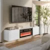 TV skapis Cama Meble TULA ar elektrisko kamīnu, 1830×350×370 mm, balts matēts