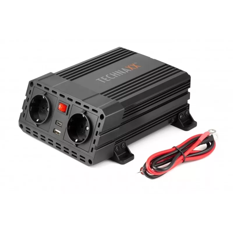 Technaxx TE19 sprieguma pārveidotājs automašīnai, 600 W, melns
