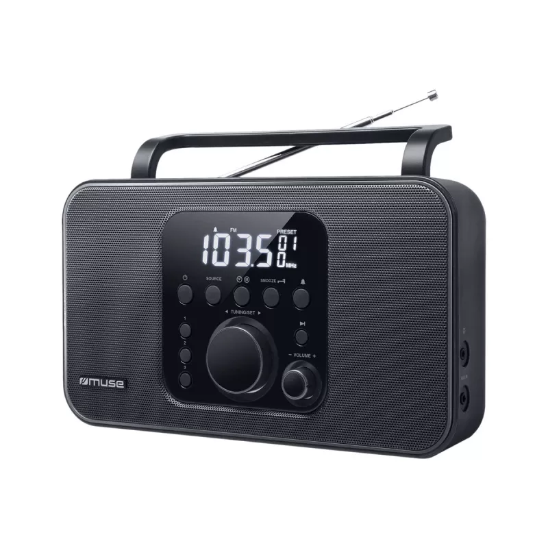 Pārnēsājamais radio Muse M-091 R — FM/AM, LCD ekrāns, AC vai AA/D baterijas, rotējošs skaļums, 1.1 kg, melns