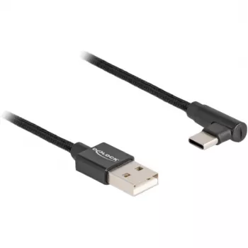 DeLOCK USB 2.0 kabelis, USB Type-A vīrišķais uz USB Type-C vīrišķais, leņķveida, 2 m, melns
