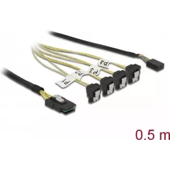 Mini SAS SFF-8087 uz 4x SATA 7-pin leņķa kabelis 0.5m DeLOCK 85683
