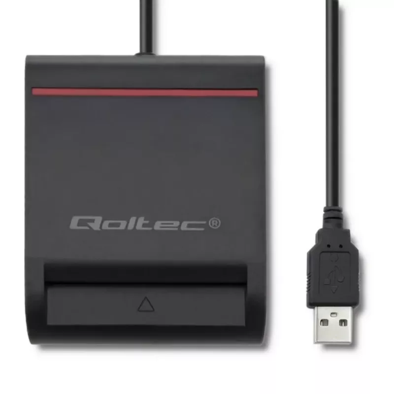 ID kartes skeneris QOLTEC Smart chip ID card scanner — USB, melns, 84.5×65×16 mm, 63 g