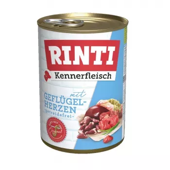 Slapjā suņu barība RINTI Kennerfleisch Heart Poultry Adult 400 g, pilnvērtīga barība, 11% olbaltumvielas, 8% tauki