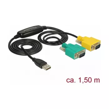 Seriālais kabelis DeLOCK 63466 USB Type-A DB-9 1.5m Melns Zaļš Dzeltens