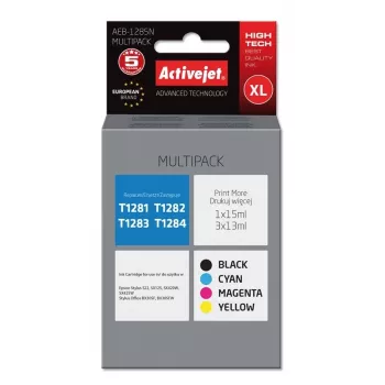 Activejet AEB-1285N Tinte (aizvieto Epson T1281, T1282, T1283, T1284; Supreme; 1 x 15 ml, 3 x 13 ml; melna, fuksīna, ciāna, dzeltena)