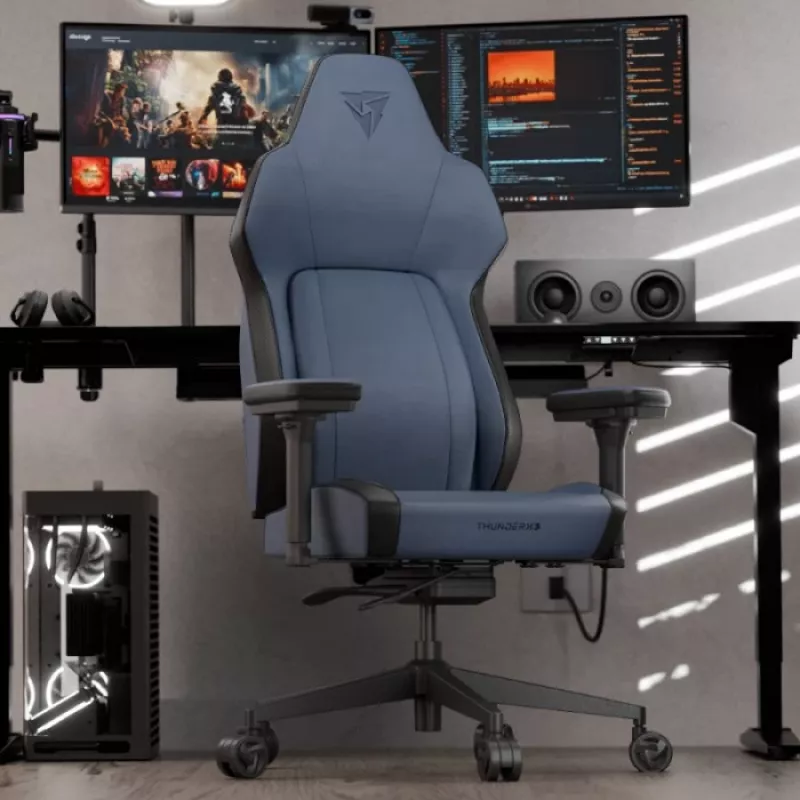 Spēļu krēsls Thunder X3 TEGC-2071101.B1 — ergonomisks moderns zils, regulējams augstums un atzveltnes slīpums