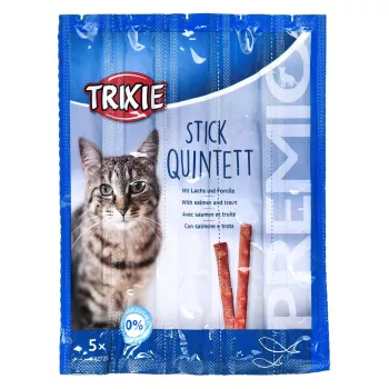 Kaķu gardumi Trixie Premio Sticks melnais lasis ar foreli, papildbarība, 5 x 5 g (25 g)