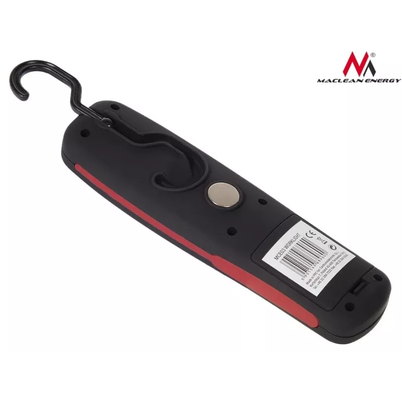 Darbnīcas lampa MACLEAN MCE03 — 24 LED, magnētiska pamatne un āķis, bateriju darbināma (3×AAA)