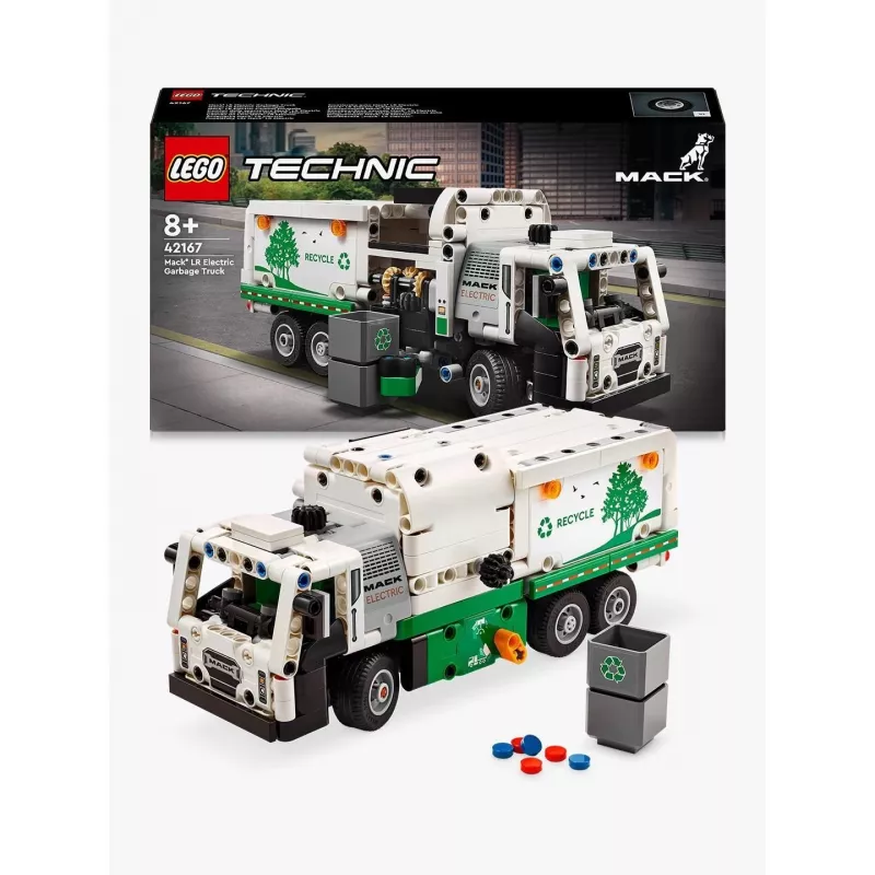 Konstruktors LEGO Technic Mack LR Electric atkritumu savācējs 42167 — 503 gab., motorizēts, izmērs 230×80×90 mm