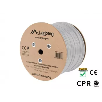 Tīkla kabelis LANBERG LCUF6L-11CU-0305-S U/FTP Cat6a uz ruļļa, 305 m, 23 AWG, 500 MHz, pelēks