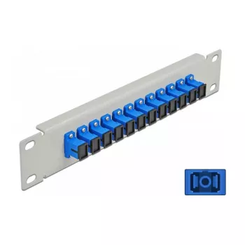 DeLOCK 10 collu 12 portu SC Simplex šķiedru optikas sadales panelis 1U Pelēks Zils