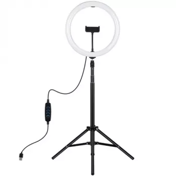 LED gredzenveida gaisma 30cm ar statīvu līdz 1.65m un telefona turētāju, USB