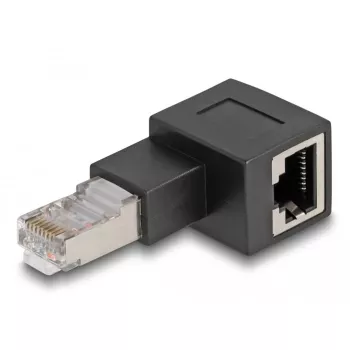 DeLOCK RJ45 spraudnis uz RJ45 ligzdu Adapteris Cat.6A 90° pa kreisi leņķveida Melns