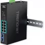 TRENDnet TI-PGM102 - Rūpnieciskais slēdzis - 8 x 10/100/1000 (PoE+) + 2 x Gigabit SFP - DIN sliedes montāža, sienas montāža - PoE+ (240 W) - TAA atbilstošs