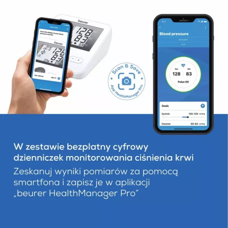 Beurer BM 27+ automātisks augšdelma asinsspiediena mērītājs, balts/melns