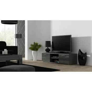TV statīvs Cama Meble SOHO 140 — 1400×430×370 mm, pelēka virsma, pelēks rāmis