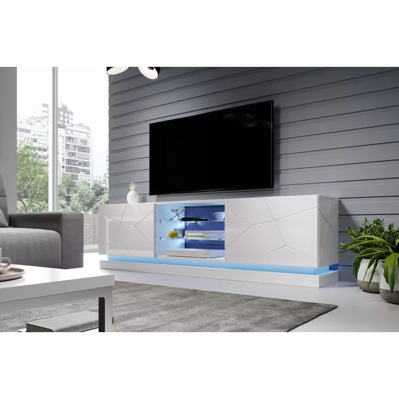 Cama TV skapis QIU 200 MDF balts glancēts/balts glancēts