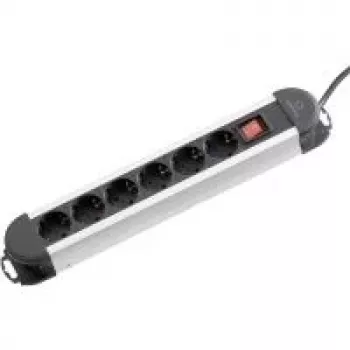 Pagarinātājs Renkforce 1296311 — 6 kontaktligzdas melns/sudrabs ar slēdzi
