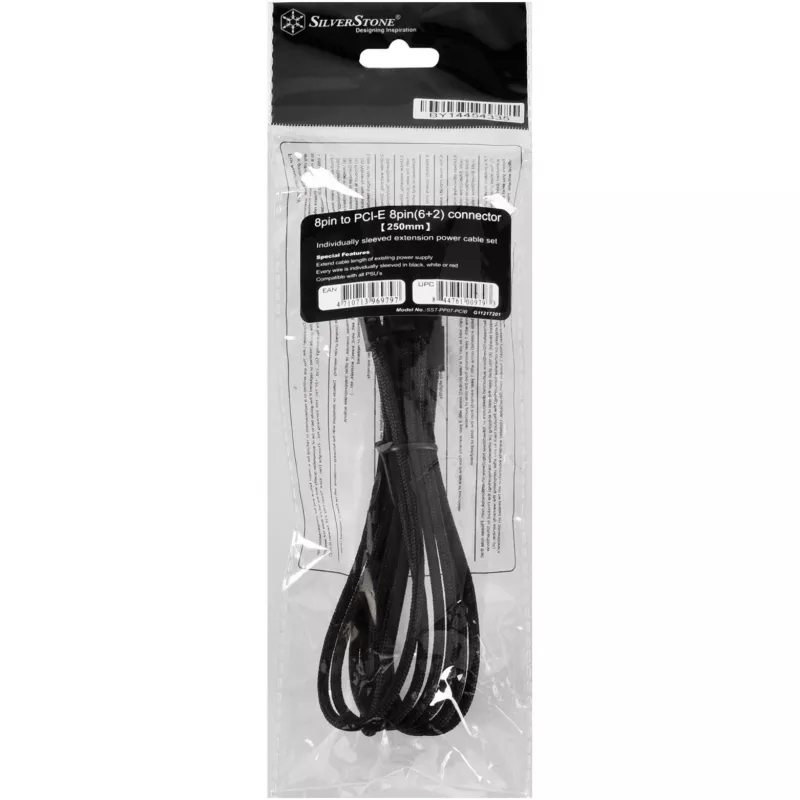 PCI-E 8 kontaktu (6+2) pagarinātāja kabelis Silverstone SST-PP07-PCIB 0,25 m