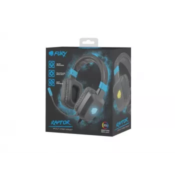 Vadu spēļu austiņas Fury NFU-1584 ar buma mikrofonu, apvalka tipa, 98 dB, 15–25000 Hz, 2 m kabelis, USB un 3,5 mm, zila