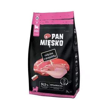 Sausā suņu barība Pan Mięsko Teļa gaļa ar paipalu XS 3 kg