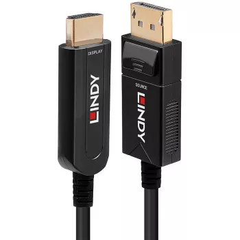 Lindy 10m hibrīda optiskās šķiedras DisplayPort 1.2 uz HDMI 18G kabelis