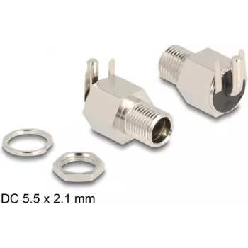 DeLOCK DC savienotājs 5.5 x 2.1 mm sievišķais paneļmontāžas lodējamais leņķveida 20 V 10 A
