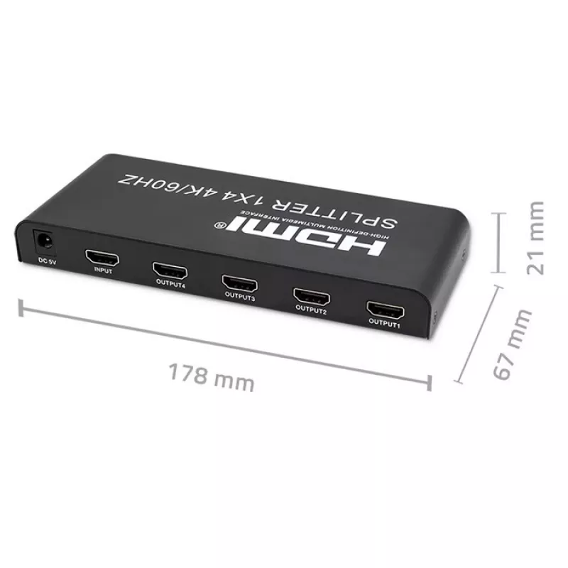 Qoltec 51799 Aktīvs HDMI sadalītājs 4 x HDMI 4K x 2K | 6Gb/s | 60Hz
