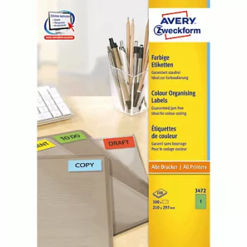 Pašlīmējošā printera etiķete AVERY 3472 Zaļa 210 x 297 mm