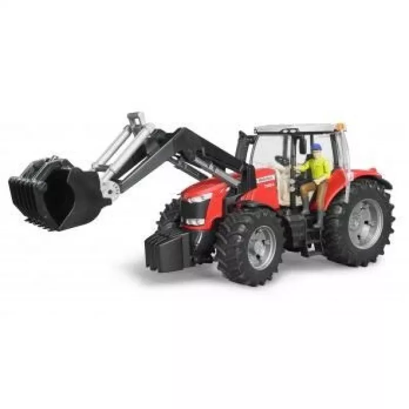 BRUDER Massey Ferguson 7624 ar frontālo iekrāvēju, sarkans, rotaļlieta traktors 1:16, 3+ gadi