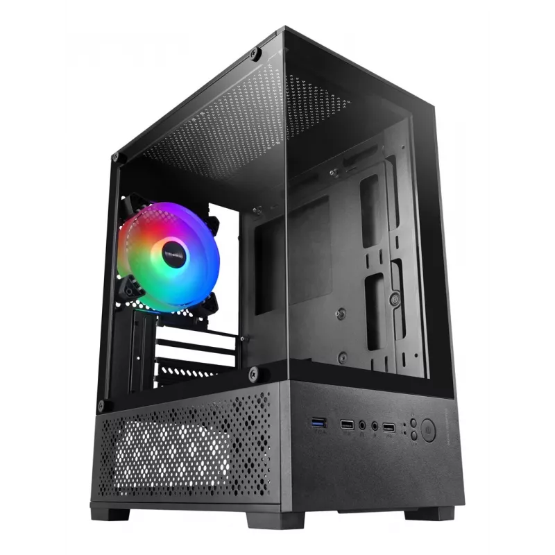 Mini Tornis PC korpuss TACENS Mars Gaming MC-SE2 — Mini-ITX / Micro-ATX, melns, sānu logs, barošanas bloks apakšā, atbalsta 2x2.5 collu + 1x3.5 collu