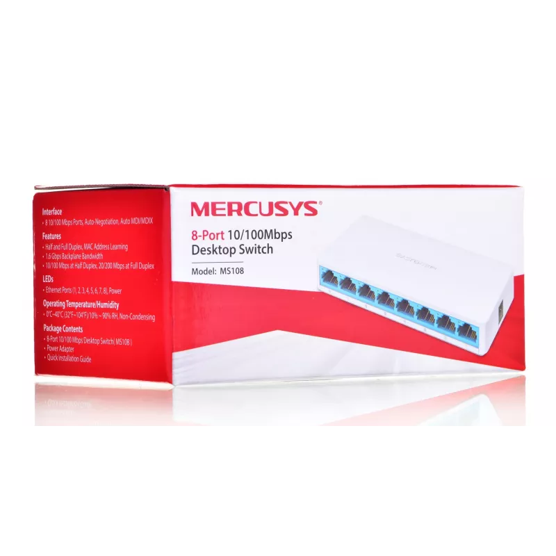 Slēdzis Mercusys MS108 8 porti RJ-45 10/100Mbps Nenopārvaldīts