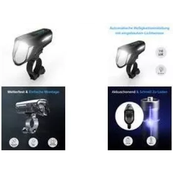 Velosipēda priekšējais lukturis FISCHER 007790 100 Lux LED, ar baterijām, melns