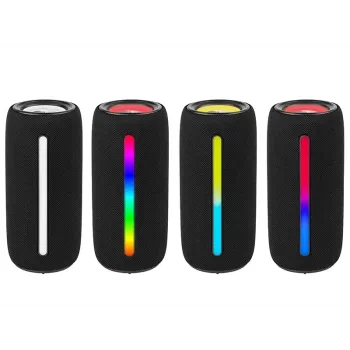 Pārnēsājams stereo skaļrunis TRACER Stripe Black — 10 W RMS, Bluetooth/Vadu, USB-A & USB-C, MicroSD, iebūvēts akumulators (līdz 5 h)