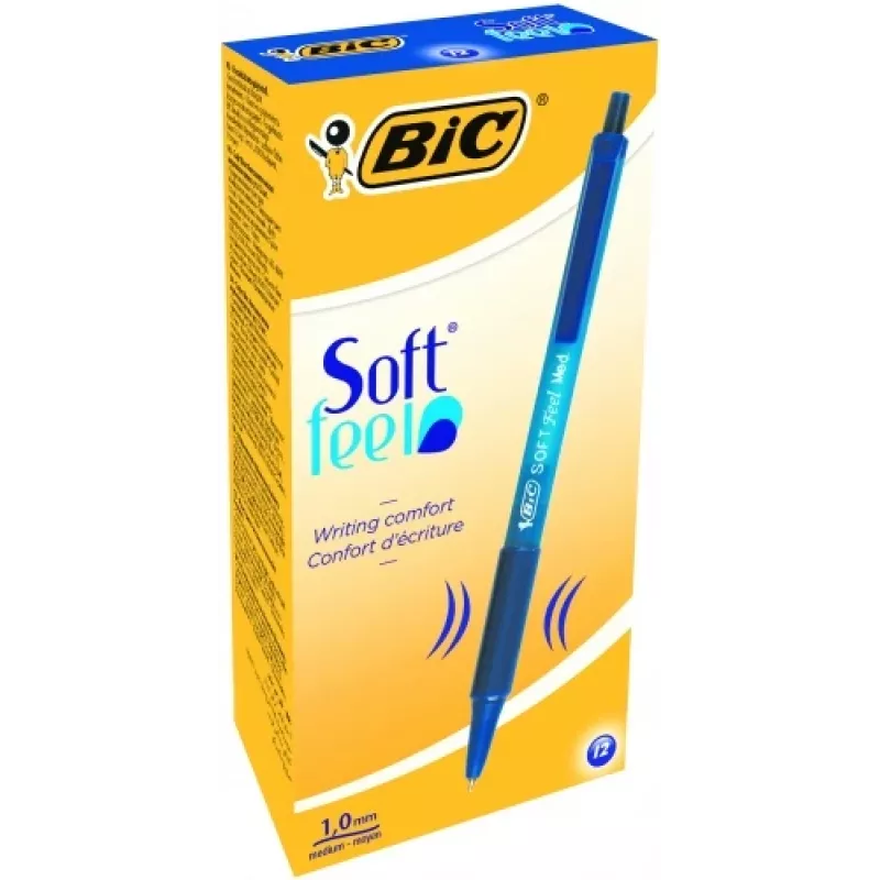 BIC lodīšu pildspalvas SOFTFEEL CLIC 0.32 mm, zila, Kaste 12 gab. 914346