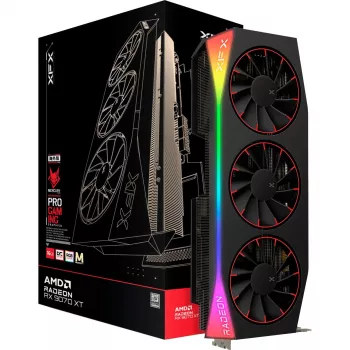 Grafikas karte XFX Radeon RX 9070 XT OC — 12GB GDDR6, PCIe 5.0, 3x DisplayPort 2.1, HDMI 2.1, 3 ventilatori, 360×155×72 mm
