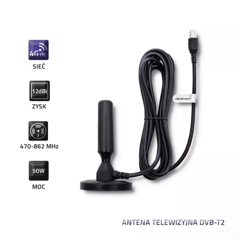Iekštelpu TV antenna QOLTEC 57016 DVB-T2 — kompakts modelis ciparu virszemes uztveršanai