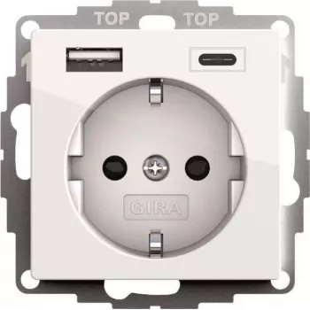 Gira SCHUKO USB kontaktligzda, 2-vietīga, tīri balta, modelis 245903