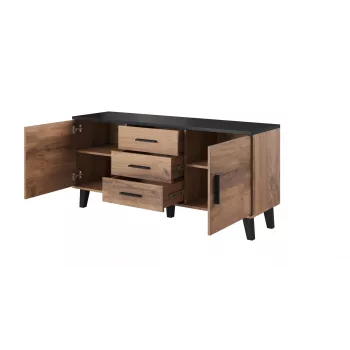 Cama sideboard LOTTA 150 2D3S wotan oak + mat Melns