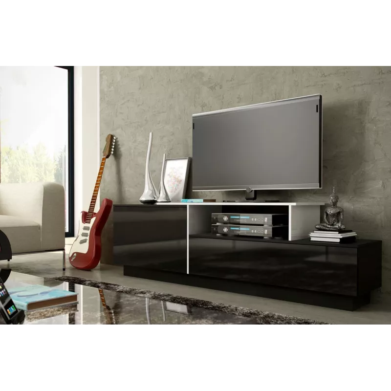 Cama TV skapis SIGMA 3 180 melns/melns glancēts + biały