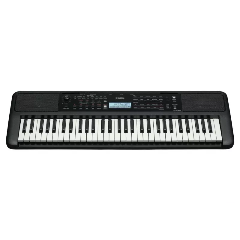 Taustiņinstrumentu tastatūra YAMAHA PSR-E383 — 61 taustiņu pārnēsājama MIDI klaviatūra, LCD displejs, USB, iebūvēti skaļruņi, bateriju darbināma (6), melna