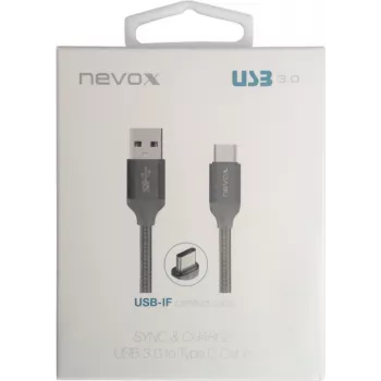 USB 3.2 Gen 1 kabelis, USB-A spraudnis > USB-C spraudnis (Sudraba, 1 metrs, apvalkots)