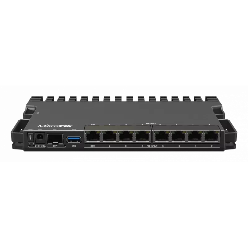 Vadu maršrutētājs MikroTik RB5009UPR+S+IN — 8x RJ-45 PoE porti, 2.5GbE, SFP+ slots, RouterOS