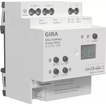 gira DALI Gateway Colour 2f REG KNX Secure – DIN‑sliedes vārteja DALI krāsu apgaismojuma vadībai (211200)