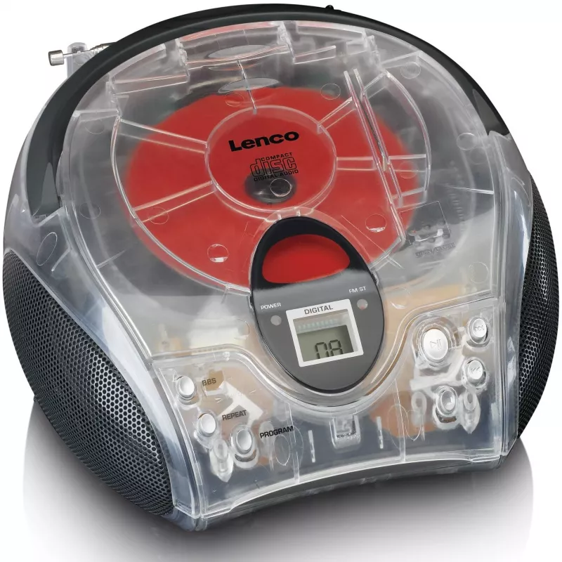 Pārnēsājams radio CD atskaņotājs Lenco SCD-24TR — FM, 4W izeja, LCD, teleskopiskā antena, AC/DC, 6×C baterijas