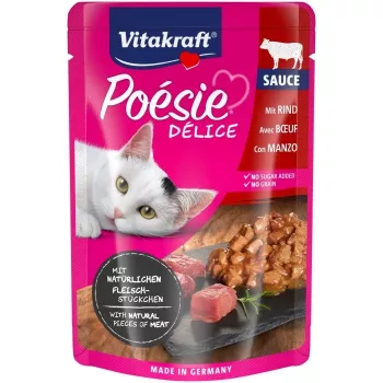 Slapjā barība kaķiem Vitakraft Poésie Delice — liellopu gaļa, 85 g paciņa, pieaugušiem kaķiem