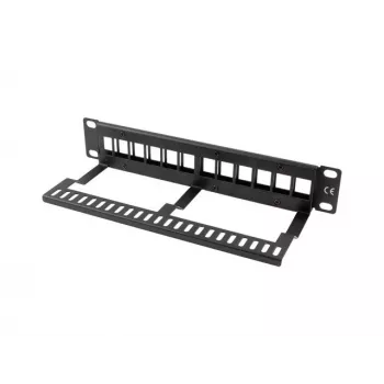 Lanberg PPKS-9112-B tukšs komutācijas panelis 12 portu 1U 10 collu ar Keystone organizatoru, melns